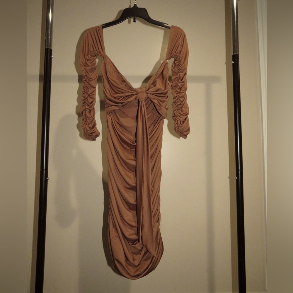 SHEIN brown strapless ruched bodycon dress